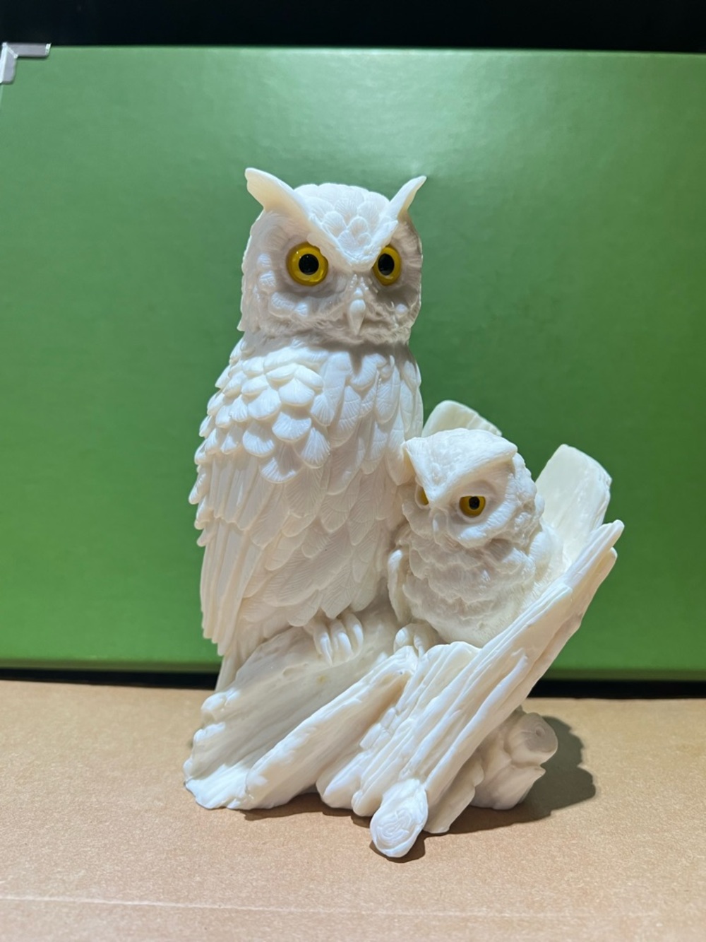 White Owl Pair Sculpture Decorative Figurine